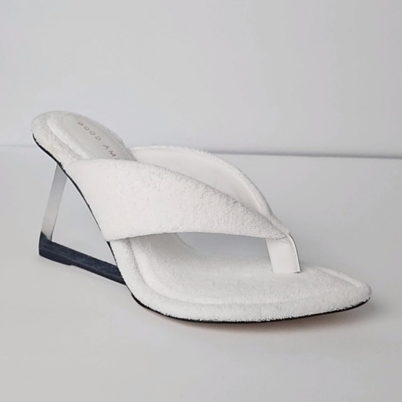 Good American Clear Wedge Sandals White TerryWomens size 4